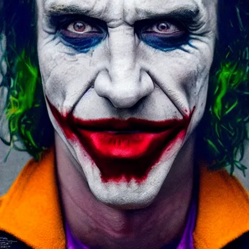 Prompt: cinematic portrait of steve burns as the joker, perfect face, neon rain, moody, elegant, by alyssa monks, highly detailed, symmetrical face, fine details, masterpiece, trending on artstation