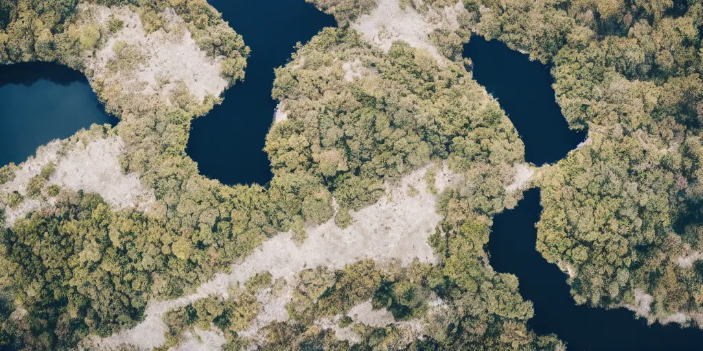 Image similar to lake with black water view from above, sky