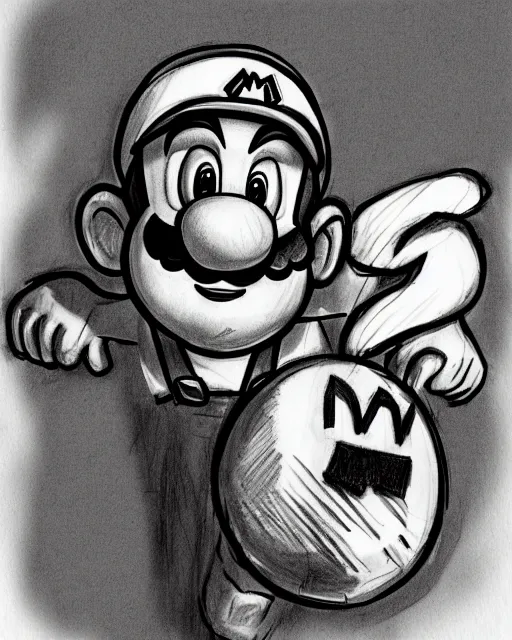 Prompt: super mario on the stand, court room sketch, fine details, concept art, extremely detailed, black and white, very sharp, in the style of elizabeth williams