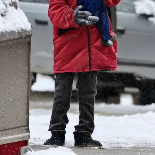 Image similar to macaulay culkin as a miserable shoe in winter