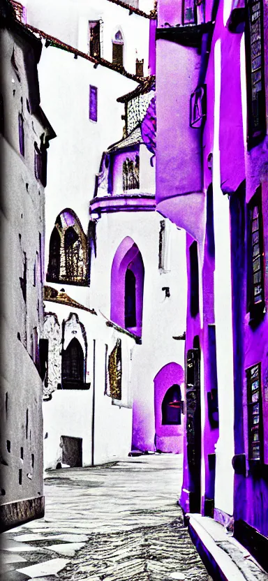 Image similar to “ white and purple medieval city, award winning, digital art ”