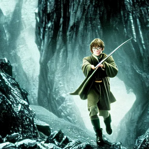 Image similar to Film still of Harry Potter in Lord of the Rings (2000)