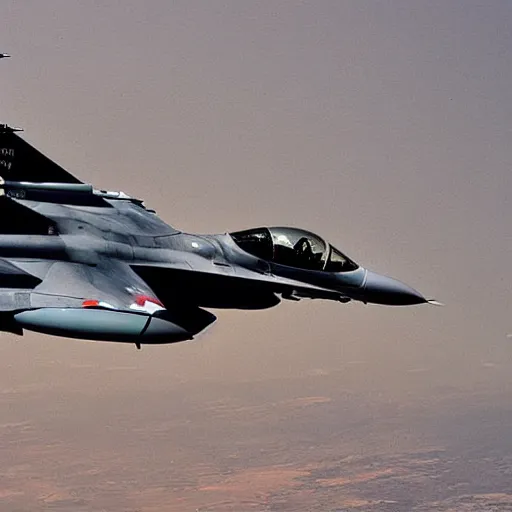 Image similar to “ an f - 1 6 fighting a mig - 2 9 ”