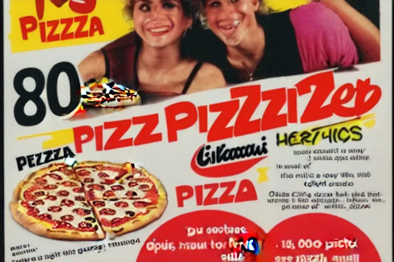 Image similar to 80s, pizza, advertisement