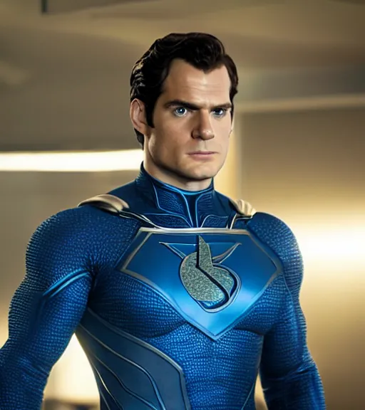 Prompt: A still of Henry Cavill as Reed Richards from the Fantastic Four, Mr. Fantastic, cinematic, sigma male, rule of thirds, perfect symmetry, highly detailed features, cinematic, studio lighting, by Ryan Meinerding
