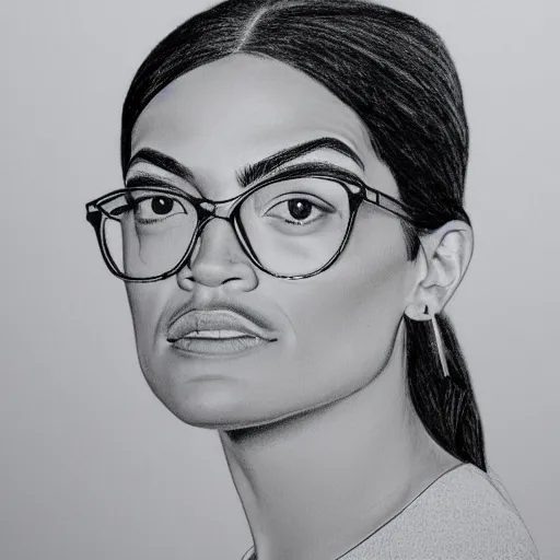 Image similar to pencil drawing of alexandia ocasio cortez, detailed, portrait