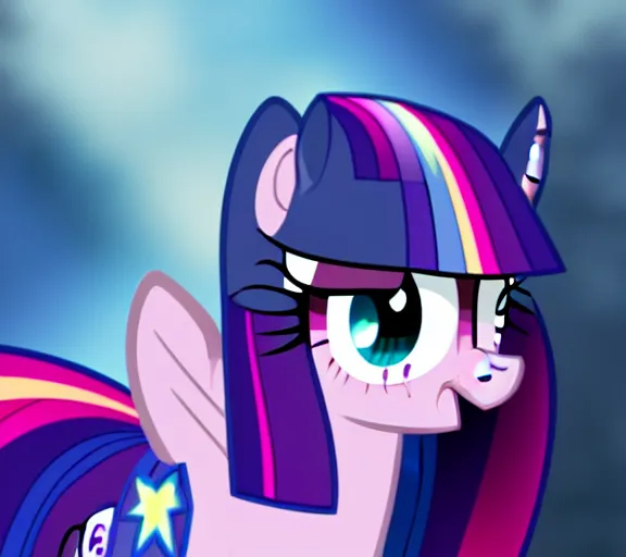 Image similar to photograph of Twilight Sparkle making a silly face, 8k resolution, high detail, ULTRA REALISTIC VFX, reflections, cinematic shot