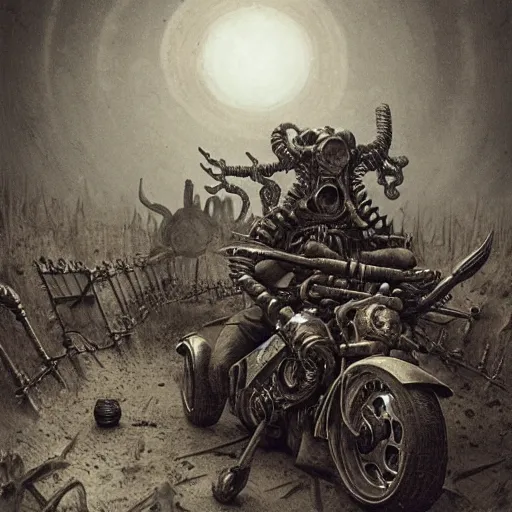 Image similar to motorbikers cyborgs, horror art by beksinski and szukalski and giger and and pyromallis and dzo and iris compiet and seb mckinnon and, technical drawing, blueprint, highly detailed, intricate, sharp focus, trending on artstation hq, deviantart, unreal engine 5, 4 k uhd image