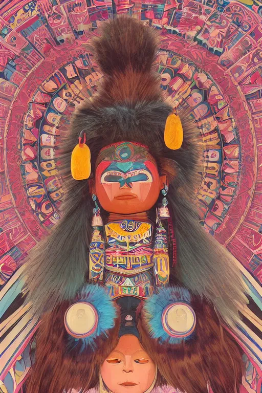 Image similar to A beautiful painting of Hopi kachina dolls, symmetrical features, cinematic lighting, soft bokeh, fantasy, modern, colourful, highly detailed, digital painting, artstation, deviantart, concept art, sharp focus, illustration, by alphonse mucha