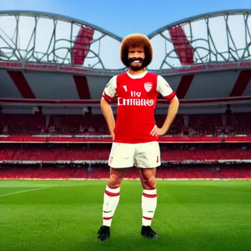 Image similar to Bob Ross as an Arsenal player, epic quality, 8k, well lit, focused