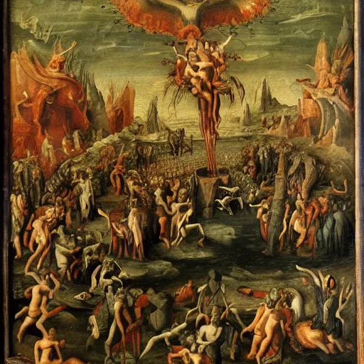 Prompt: painting of hell early flemish art