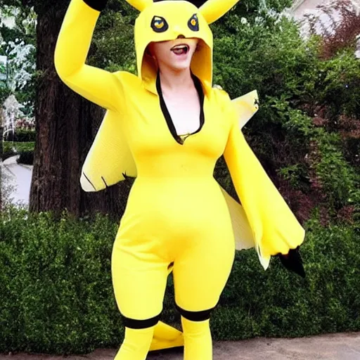 Image similar to emma watson cosplay of pikachu, yellow, hot, thunder, gorgeous