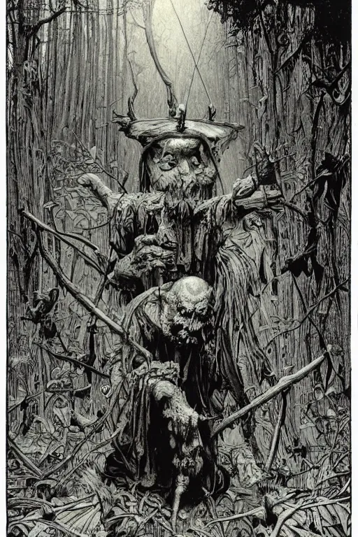 Prompt: a horrible ugly evil witch baba yaga in the forest, by lawrence alma tadema and zdzislaw beksinski and norman rockwell and jack kirby and tom lovell and greg staples