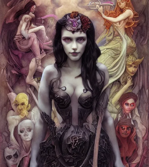 Image similar to nightmare poison maiden in the fortress of lies, by annie swynnerton and tino rodriguez and charlie bowater and tom bagshaw and nicholas roerich and jean delville and evelyn de morgan and lucien freud, dramatic lighting, floral tattoos, rich colors, smooth sharp focus, anime key visual, extremely detailed, adolf wolfli