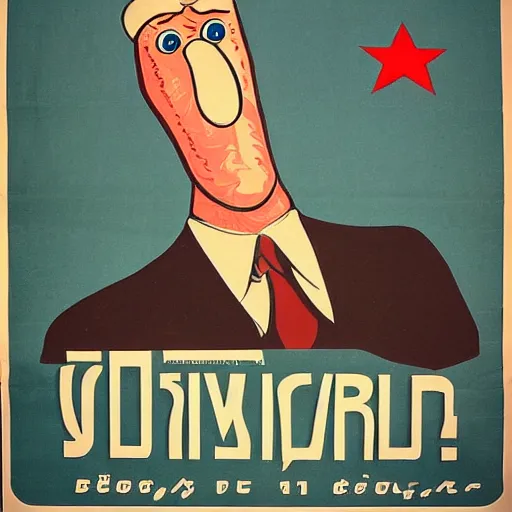 Prompt: handsome squidward, soviet propaganda poster