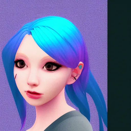 Prompt: a girl with blue hair, pink gradient background, trending on artstation