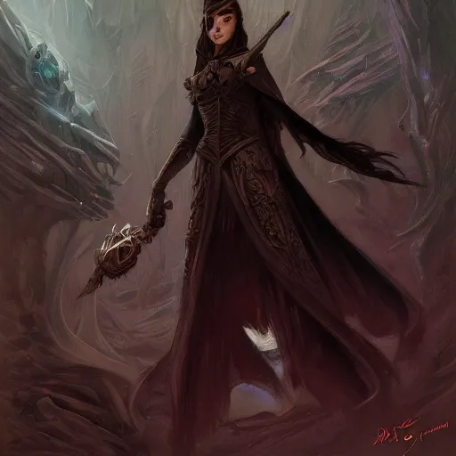 Image similar to stylized D&D wizard character, full body dressed in black clothes, dinamic body pose, mysterious, digital art by Donato Giancola and Greg Rutkowski and Julie Dillon and Alex Ross, atmospheric cinematic lighting, concept art, matte, sharp focus, stunning, beautiful, powerfull illustration, highly detailed award-winning masterpiece with incredible and beautiful details, trending on ArtStation