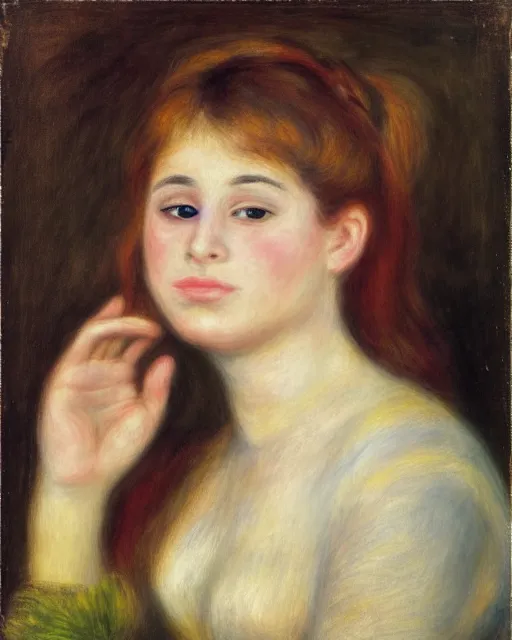 Image similar to portrait of young female, in the style of Pierre-Auguste Renoir