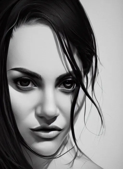 Image similar to up close portrait of a beautiful woman in black and white, photorealistic, upper body, in the style of kevin Kostic, art by diego fazio and diegoKoi and oscar Ukono and stanley lau, concept art, intricate, elegant, hyper sharp focus, artgerm, 8k highly detailed