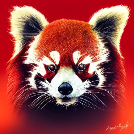 Prompt: Geometric red panda, sun in the background, intricate, elegant, highly detailed, digital painting, artstation, concept art, smooth, sharp focus, illustration, art by artgerm