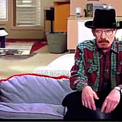 Image similar to a screenshot of Walter White in ICarly (2008) low quality, vhs quality, aired on Nickelodeon,