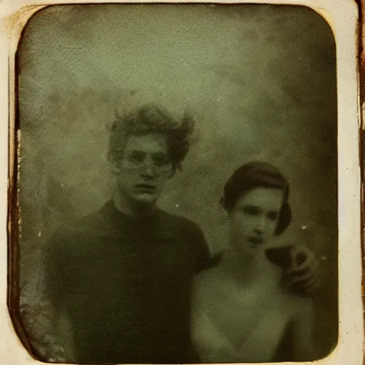 Image similar to tintype photo, swimming deep underwater, alien