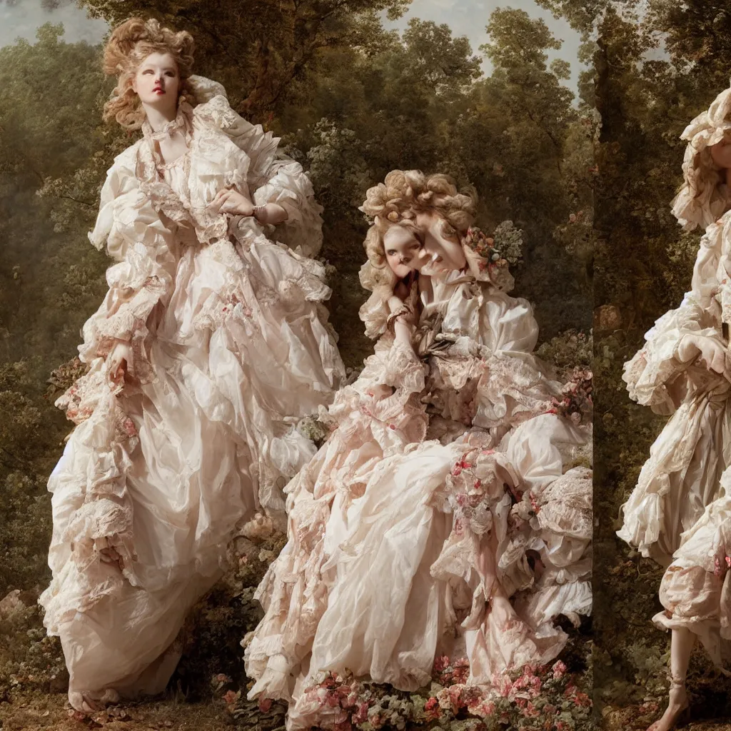 Image similar to fashion editorial by Jean-Honoré Fragonard. outdoor. highly detailed. 8k. depth of field. photography