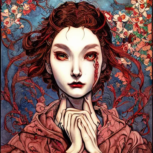 Prompt: a painting in the style of ayami kojima and in the style of james jean and in the style of charles dulac.