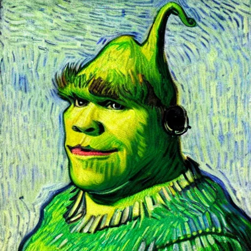 Image similar to a portrait of shrek by vincent van gogh, featured on pixiv, post - impressionism, impressionism, painterly, detailed painting