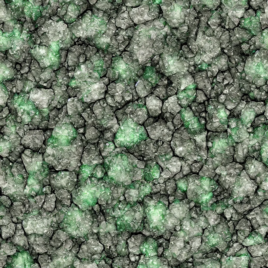 Image similar to long green crystals sticking out of the rock surface, detailed ground terrain albedo texture, flat, 2 d texture, seamless