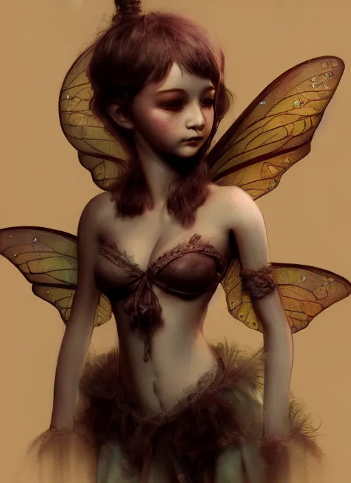 Image similar to high quality presentation photo of a detailed fairy doll, digital painting, artstation, illustration, concept art by hyung tae and frank frazetta, digital paint, matte paint, washed colors, dark, gloomy, foggy