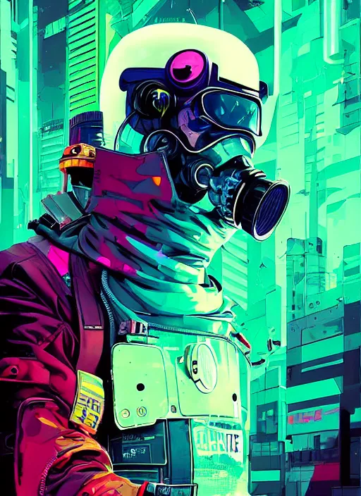 Prompt: cyberpunk hazmat soldier by josan gonzalez splash art graphic design color splash high contrasting art, fantasy, highly detailed, art by greg rutkowski