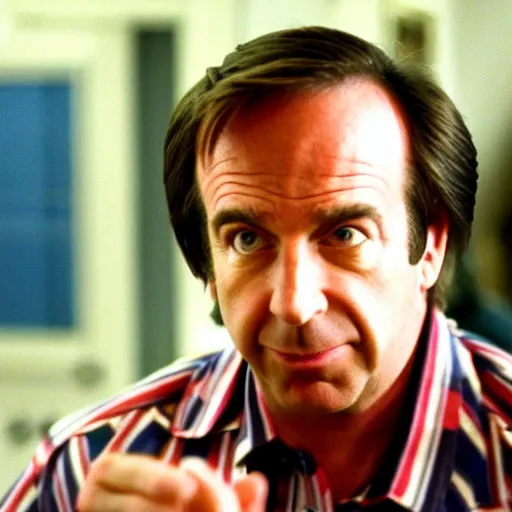 Image similar to a photogrpah still of Saul goodman starring in a 1990s sitcom, 15mm