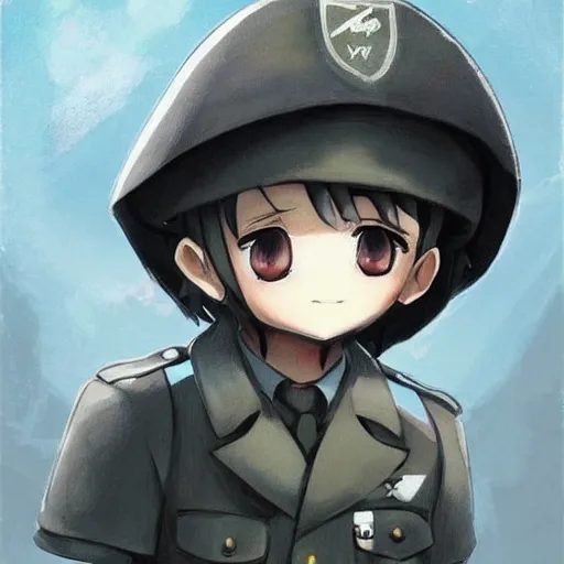 Image similar to beautiful little boy in nazi uniform. made in abyss art style, inspired by kris from deltarrune, cute detailed artwork, anatomically correct, soft details, ilya kuvshinov, reflection, perfect composition, portrait, illumination, digital art, detailed anime soft face, symmetrical face