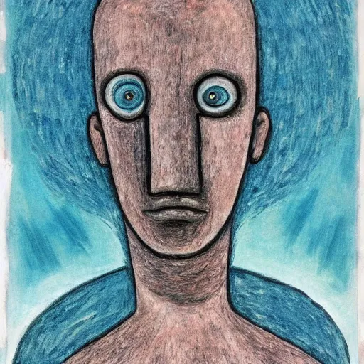 Image similar to aquamarine by ben shahn wormhole. a beautiful installation art of a giant head. the head is bald & has a big nose. the eyes are wide open & have a crazy look. the mouth is open & has sharp teeth. the neck is long & thin.