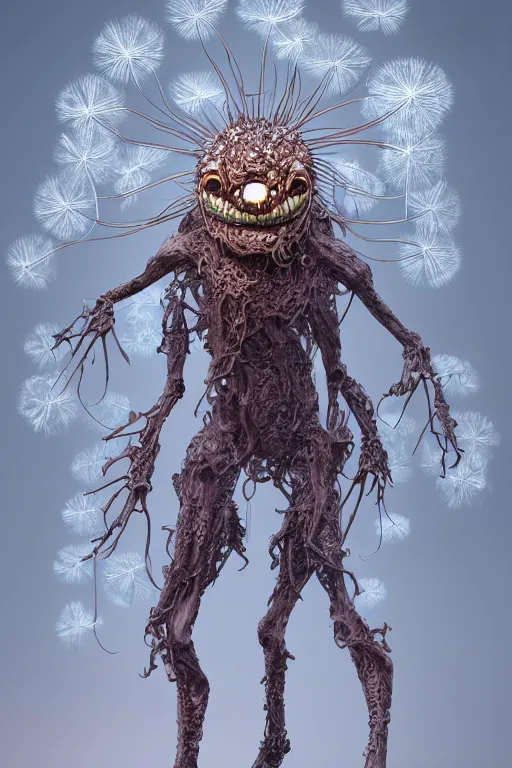 Image similar to a humanoid figure dandelion monster. intricate artwork by tooth wu wlop beeple dan mumford concept art, octane render, trending on art station