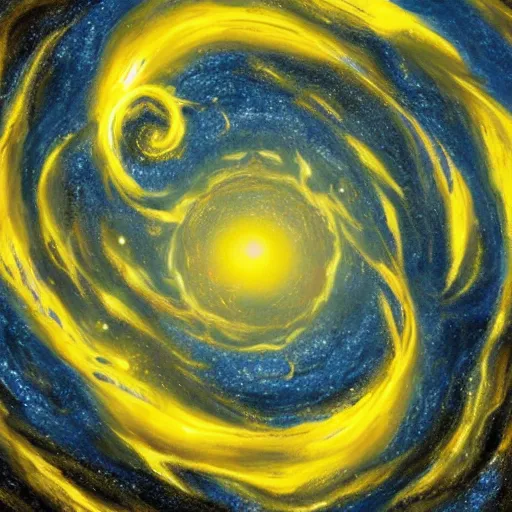 Prompt: hyperrealistic. A yellow black hole with radiant tentacles violently devouring the universe.