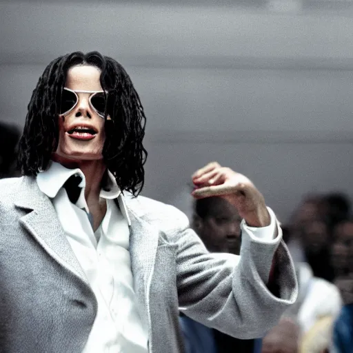 Image similar to cinematic still of Michael Jackson preaching at a Baptist Church in Rural Tennessee, close up, shallow depth of field, cinematic