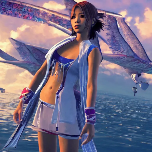 Image similar to Yuna from Final Fantasy X in GTA V, Cover art by Stephen Bliss, boxart, loading screen,