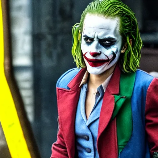 Prompt: film still of Emma Watson as joker in the new Joker movie