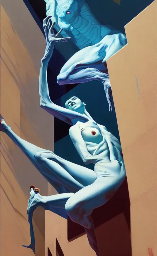 Image similar to Daydream In Blue ,very coherent, painted by Edward Hopper, Wayne Barlowe, painted by James Gilleard, airbrush, art by JamesJean