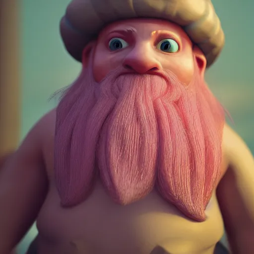 Image similar to a pink majestic gnome, realistic, aesthetic, octane render, 8 k