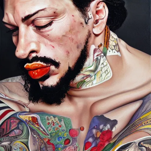 Image similar to high quality high detail painting by lucian freud, hd, dave navarro