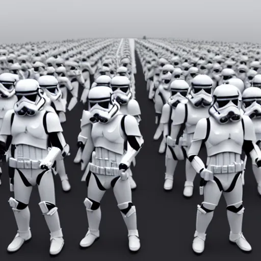Prompt: imperial stormtroopers, marching in lock step, imperial march, majestic, superb, orderly, cinematic, dramatic, hyperrealism, clone wars, star wars, 8 k, unreal 5, octane render, cinema 4 d, cgi art, volumetric lighting, photoshopped, intricate digital art