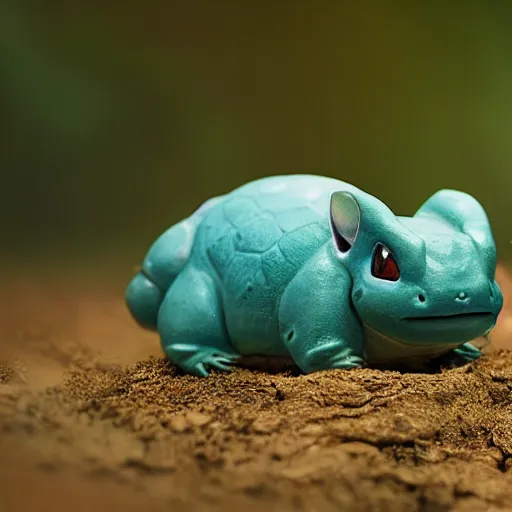 Image similar to national geographic professional photo of bulbasaur, award winning