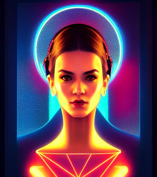 Image similar to symmetry!! latin princess of technology, solid cube of light, hard edges, product render retro - futuristic poster scifi, lasers and neon circuits, beautiful woman latin princess, intricate, elegant, highly detailed, digital painting, artstation, concept art, smooth, sharp focus, illustration, dreamlike, art by artgerm