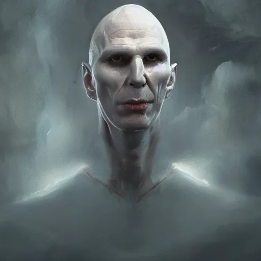 Image similar to portrait of voldemort, exudes terror, castle, mysterious breath, spitfire, photography, hyperrealistic, by greg rutkowski, smooth, illustration, elegant, artstation, digital painting.