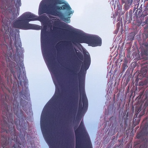 Prompt: red coated woman in an adventure, by wayne barlowe