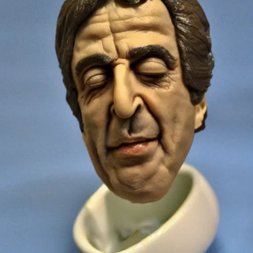 Image similar to al pacino's face made of milk foam in a cup of cappuccino, high detail