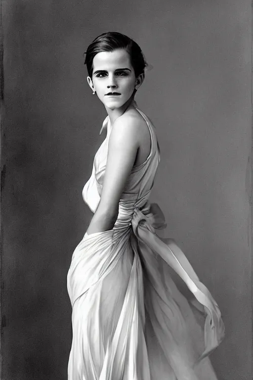 Image similar to emma watson smiling silk gown photo gaston bussiere craig mullins j. c. leyendecker photograph richard avedon peter lindbergh